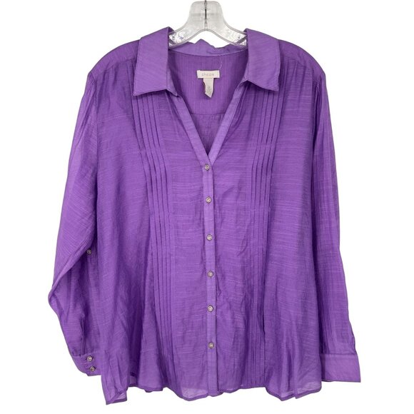 Chicos 2 Womens Purple Button-Up Long roll tab Sleeve Blouse Size large - Picture 1 of 8